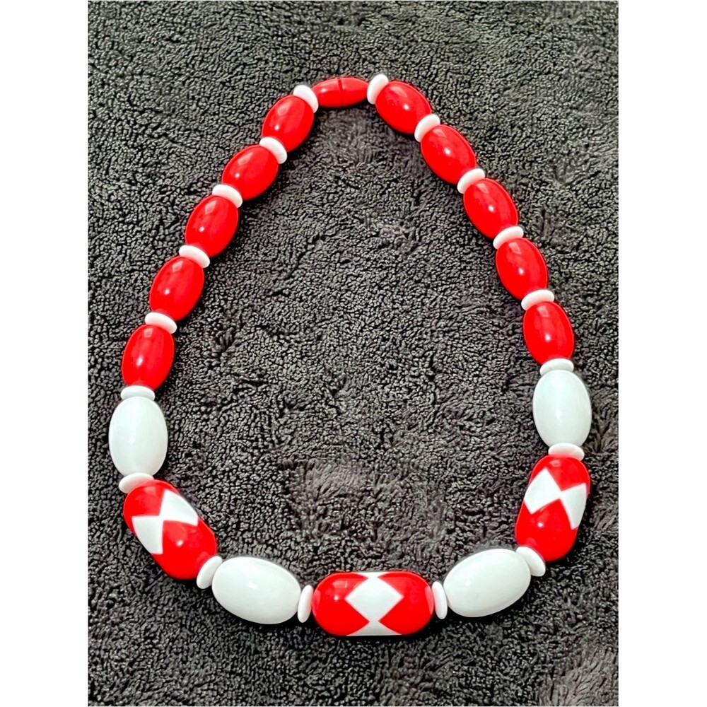 Vintage 1987 Avon Sunsations Red White Geometric Bead Choker Necklace 16.5”